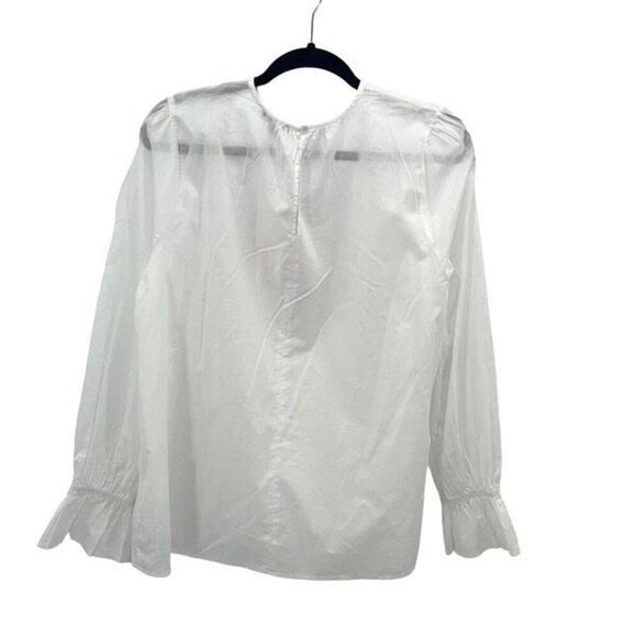 NYDJ Womens Lace Trim Ruffle Long Sleeve Victoria Blouse Top White Large NWT - Picture 4 of 9